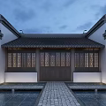 Traditional Chinese Ancient Architecture Courtyard With Intricate Carved Windows Sloped Roof And Stone Path
