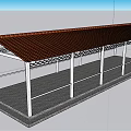 Modern Pergola Structure With Brown Tile Roof White Columns And Gray Floor Railings