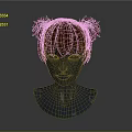 3D Head Model Featuring Facial Organs With Red Double Buns Hairstyle