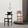 Modern Minimalist Black And Brown Wooden Bar Stools On Display Stand
