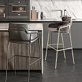 Modern Bar Stools With Leather Faux Fur Seats Black Gold Metal Frames Kitchen Counter