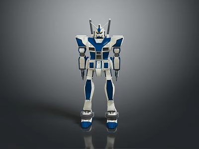 Blue And White Mecha Style Mechanical Robot Character In Standing Pose With Armor Details 3d model