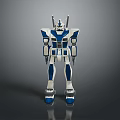 Blue And White Mecha Style Mechanical Robot Character In Standing Pose With Armor Details