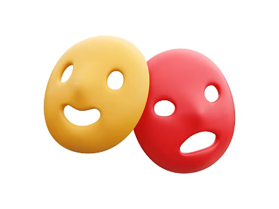 Yellow And Red Emoji Masks As Daily Life Items With Smiling And Sad Faces 3d model