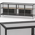Modern Black Display Shelf With Glass Doors Metal Frame And Storage
