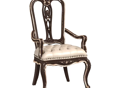 Classic Carved Armchair With Dark Wooden Frame And Light Button Tufted Upholstery 3d model