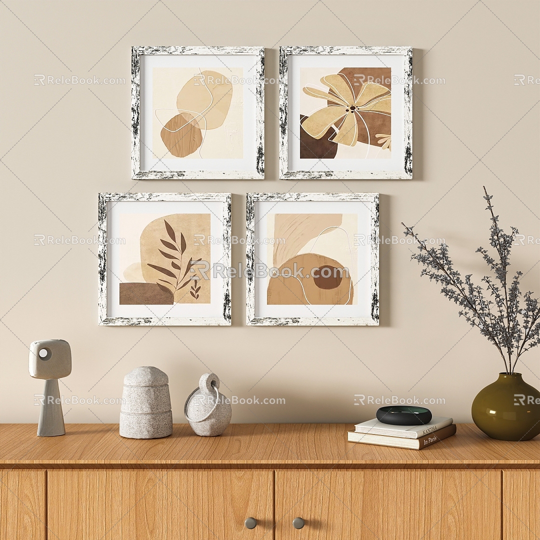 Picture Frame Ornaments Combination Log Style Decoration Photo Frame Photo Frame Combination Simple Cabinet Log Style Side Cabinet Desktop Decoration Cabinet Simple Cabinet Log Bucket 3d model