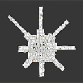Radial Urban Architectural Model With Dense White Buildings And Green Areas
