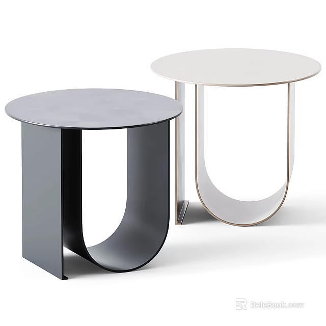 Modern Round Side Tables With U Shaped Base In Black And White 3d model 