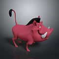 Cute Pink Cartoon Warthog Character With Black Tail Ears And Smiling Tusks