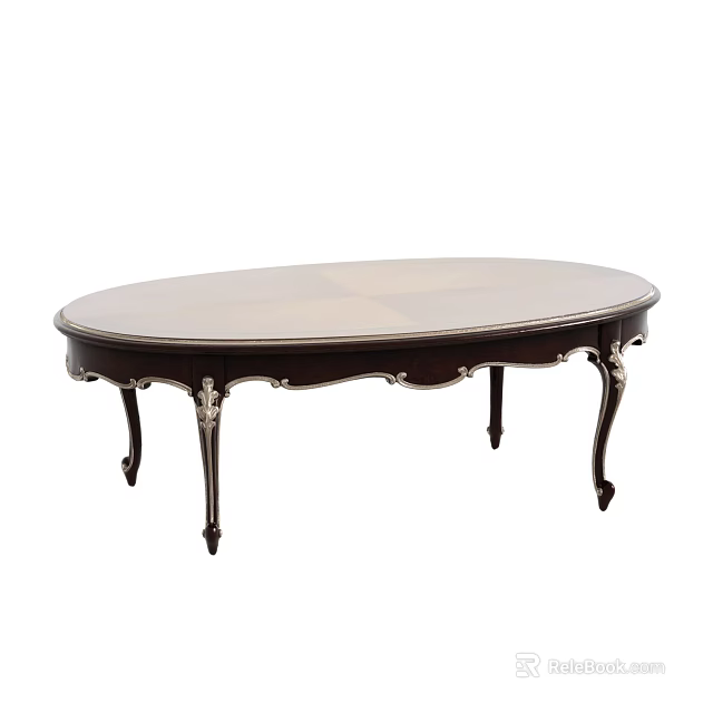 Elegant Oval Coffee Table With Light Colored Tabletop Dark Frame And Carved Legs 3d model