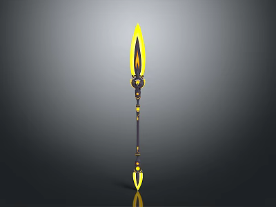 Decorative Ancient Style Spear With Yellow Spearhead Black Shaft And Gold Accents 3d model