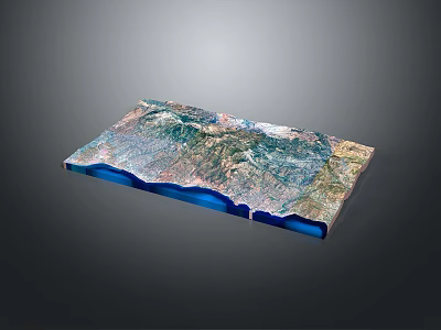 Colorful 3D Landscape Model Showcasing Mountain Ranges Blue Water Areas And Rolling Topography 3d model