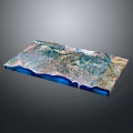 Colorful 3D Landscape Model Showcasing Mountain Ranges Blue Water Areas And Rolling Topography