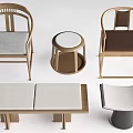 Modern Leisure Chairs With Wooden Frames Comfortable Cushions Round Side Table And Bench