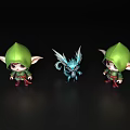Game Movie Characters Two Elves With Green Hoods And Blue Dragon Figure
