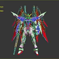 Game Anime Mecha Character With Red Black Wings Sword And Blue White Armor