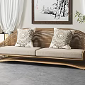 New Chinese Double Sofa Double Rattan Sofa 3d model