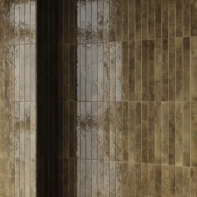 Glossy Vertical Wall Tiles In Warm Brown Finish For Bathroom Shower Area 3d model