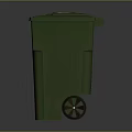 Green Wheeled Recycling Bin With Recycling Symbol For Outdoor Waste Management