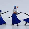 Game Movie Character Blue Long Hair White Top Holding Long Sword Orange Ball Various Poses