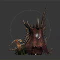 Fantasy Water Transport Ship with Skeleton Horns and Tattered Sails Design