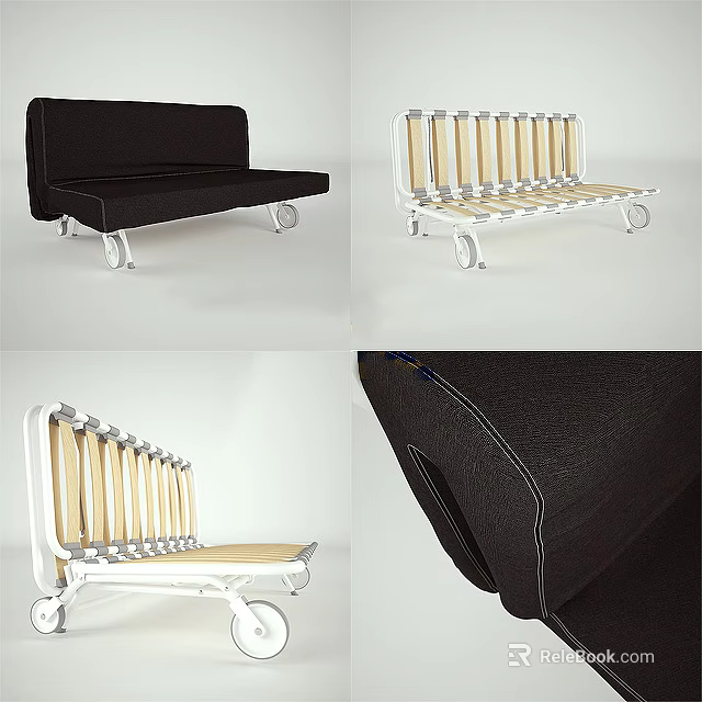 Modern Two-Seater Sofa With Black Fabric Upholstery White Metal Frame And Stitching Details 3d model 