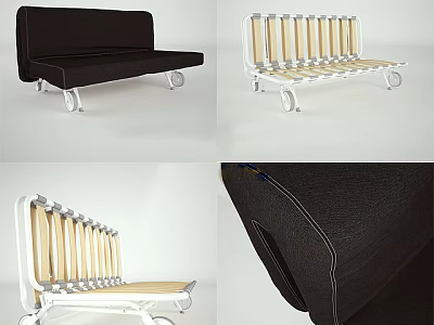 Modern Two-Seater Sofa With Black Fabric Upholstery White Metal Frame And Stitching Details 3d model