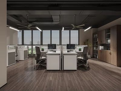 Modern Industrial Style Open Office Space With Neat Workstations Comfortable Chairs And Large Bright Windows 3d model