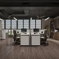 Modern Industrial Style Open Office Space With Neat Workstations Comfortable Chairs And Large Bright Windows