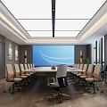 Modern Spacious Conference Room With Long Meeting Table Office Chairs Large Screen And Ceiling Lighting