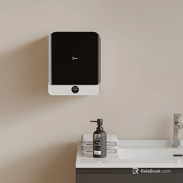 Wall Mounted Hand Dryer Above Sink With Hand Soap Dispenser And Towels 3d model 