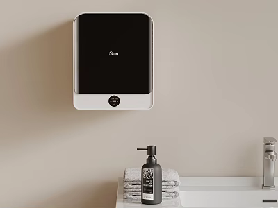 Wall Mounted Hand Dryer Above Sink With Hand Soap Dispenser And Towels 3d model