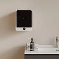 Wall Mounted Hand Dryer Above Sink With Hand Soap Dispenser And Towels