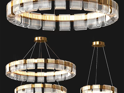 Modern Decorative Circular Gold Chandelier With Layered Crystal Glass Lighting Fixture 3d model