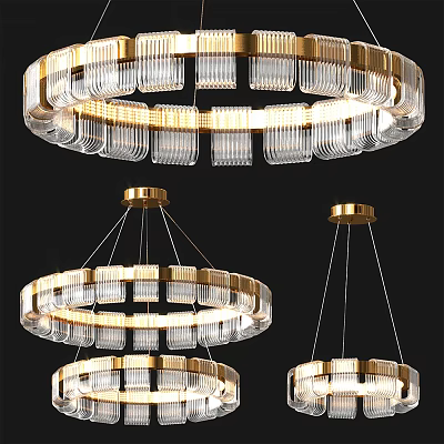 Modern Decorative Circular Gold Chandelier With Layered Crystal Glass Lighting Fixture 3d model