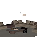 Modern Modular Sofa and Coffee Table Set With Beige Cushions And Marble Top 3d model