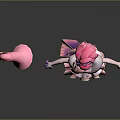 Game Movie Character With Pink Hair Frilly Pink Dress Holding Decorative Staff