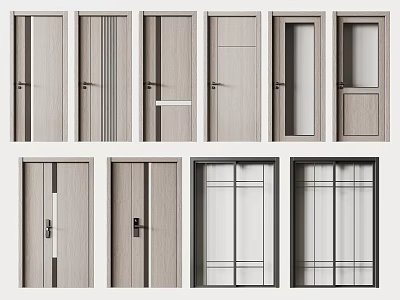 Modern Swing Doors With Various Panel Designs Glass Inserts And Wooden Frames 3d model