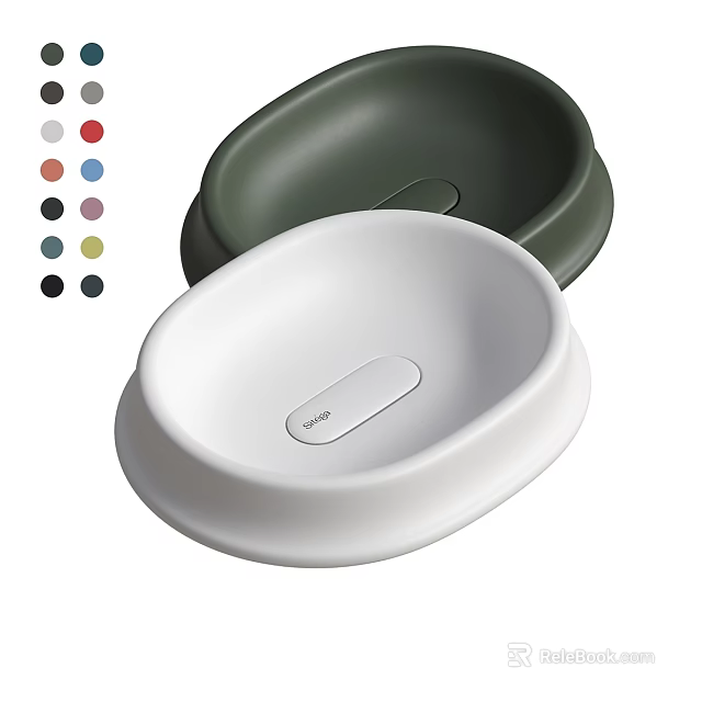 Modern Oval Washbasin In White And Dark Green With Multiple Color Options 3d model 