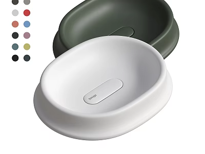 Modern Oval Washbasin In White And Dark Green With Multiple Color Options 3d model