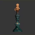 Artistic Ceramic Candelabra Featuring Three Orange Dripping Candles And Blue Base