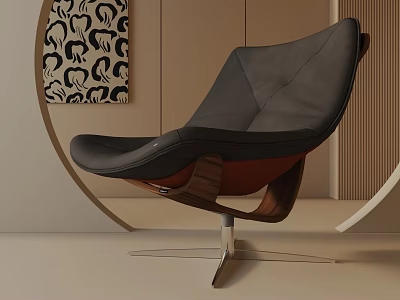 Modern Black Leather Leisure Chair Featuring Wooden Frame And Metal Base In Stylish Interior 3d model