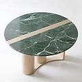 Round Green Marble Dining Table With Light Wooden Legs And Middle Wooden Stripe
