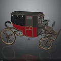 Classic Red And Black Antique Carriage With Wooden Wheels And Golden Emblem