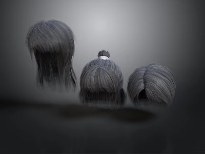 Women's Grey Wigs Featuring Different Hairstyles Including Long Straight Bun and Short Middle Part 3d model