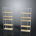 Two Modern Minimalist Shelving Units With White Metal Frame And Wooden Tiers
