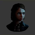 3D Character Female Head Model With Brown Hair Blue Shirt And Serious Expression