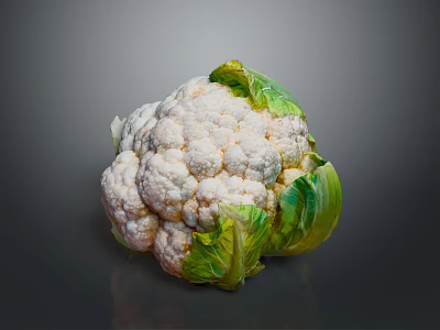 Fresh Cauliflower Head with Green Leaves and White Florets as Nutritious Vegetable Ingredient 3d model