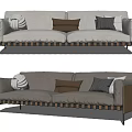 Modern Light Beige Two Seater Sofa With Brown And Gray Cushions And Wooden Frame